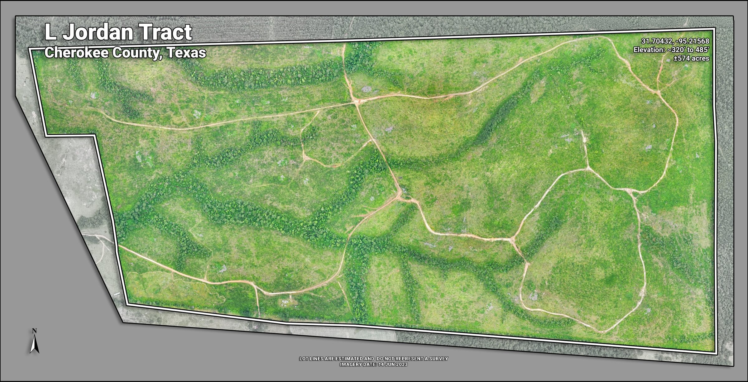 Photo 1 of L Jordan, 574 acres, Cherokee County, Texas